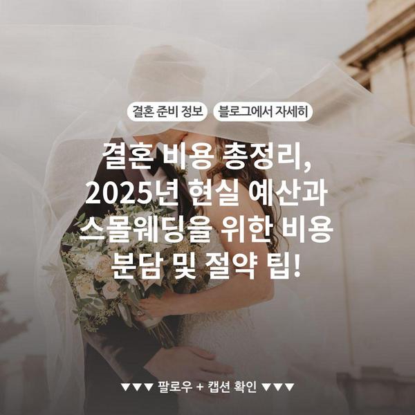 결혼 비용 총정리, 2025년 현실 예산과 스몰웨딩을 위한 비용 분담 및 절약 팁!