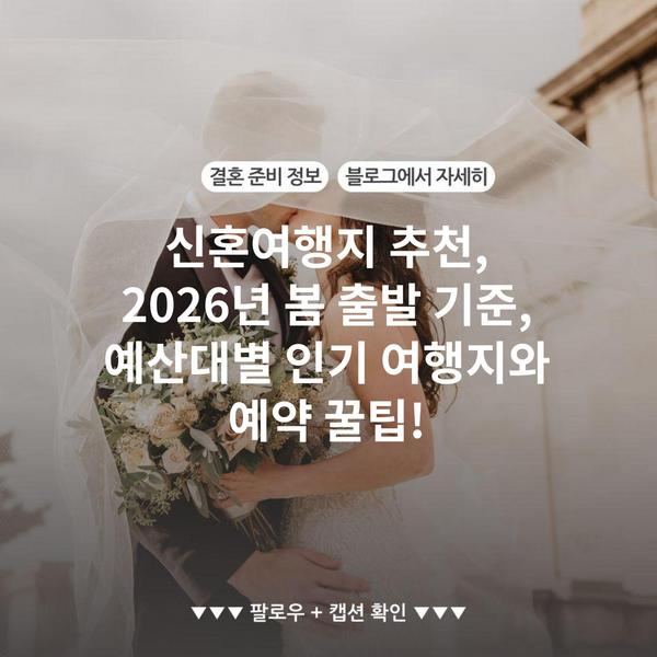 신혼여행지 추천, 2026년 봄 출발 기준, 예산대별 인기 여행지와 예약 꿀팁!