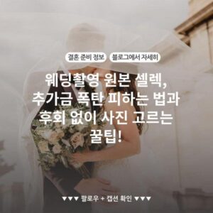 웨딩촬영 원본 셀렉, 추가금 폭탄 피하는 법과 후회 없이 사진 고르는 꿀팁! 2 웨딩촬영 원본 셀렉, 추가금 폭탄 피하는 법과 후회 없이 사진 고르는 꿀팁!
